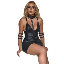 SUBBLIME - 954406 BONDAGE-KLEID AUS LEDER, SCHWARZ, S/M