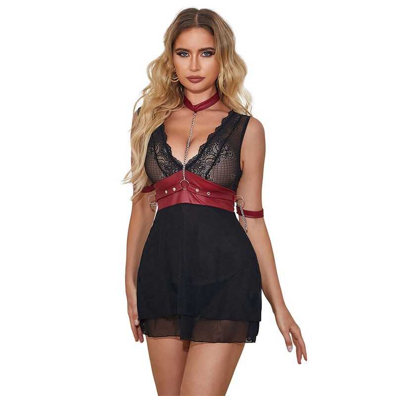 SUBBLIME - 954437 BONDAGE-KLEID AUS SPITZE SCHWARZ L/XL