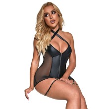 SUBBLIME - 954444 SEXY MESH DRESS LEATHER BLACK S/M