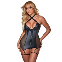 SUBBLIME - 954451 SEXY MESH DRESS LEATHER BLACK L/XL