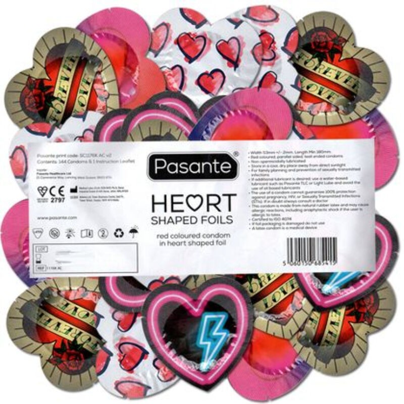 PASANTE - CONDOMS RED HEART SHAPE BAG 144 UNITS