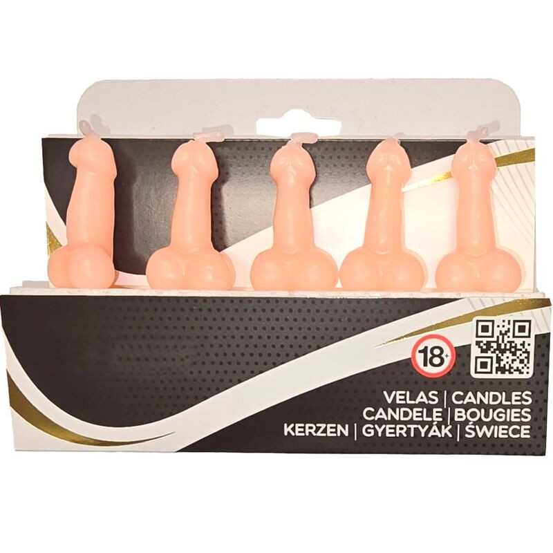 DIABLO PICANTE - CAIXA COM 5 VELAS EM FORMA DE PÊNIS DE CARNE DIABLO PICANTE - CAIXA COM 5 VELAS EM FORMA DE PÊNIS DE CARNE