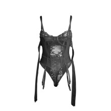 SUBBLIME - 955496 LACE BODYSUIT WITH BOWS AND GARTERS BLACK S/M