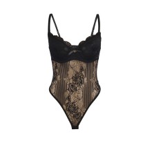 SUBBLIME - 955625 LACE BODYSUIT WITH BOTTOM CLOSURE BLACK L/XL