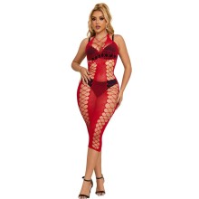 SUBBLIME - 952327 LONG RED FISHNET DRESS ONE SIZE