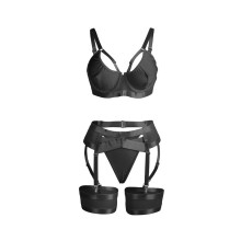 SUBBLIME - 955236 ENSEMBLE SOUTIEN-GORGE BONDAGE NOIR AVEC JARRETELLE S/M