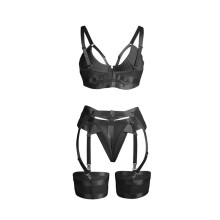 SUBBLIME - 955236 ENSEMBLE SOUTIEN-GORGE BONDAGE NOIR AVEC JARRETELLE S/M