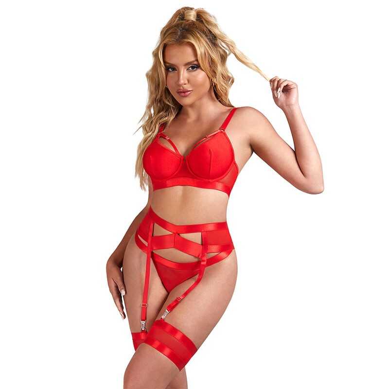 SUBBLIME - 955250 ROTER BONDAGE-BH MIT STRUMPFBAND-SET S/M