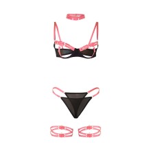 SUBBLIME - 955298 ENSEMBLE SOUTIEN-GORGE AVEC COLLIER ET DÉTAILS DE JAMBES ROSE FLUORESCENT S/M