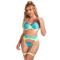 SUBBLIME - 955328 BRA SET WITH LACE AND GARTER LINES GREEN AND BLUE L/XL