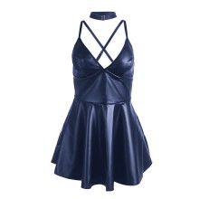 SUBBLIME - 955427 ROBE À BRETELLES EN CUIR BLEU L/XL