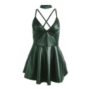 SUBBLIME - 955441 ROBE À BRETELLES EN CUIR VERT L/XL