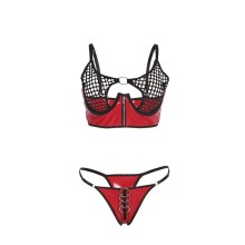 SUBBLIME - 955533 RED PATENT LEATHER MESH ZIPPER BRA SET S/M