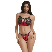 SUBBLIME - 955540 ROTES LACKLEDER-NETZ-ZIPPER-BH-SET L/XL