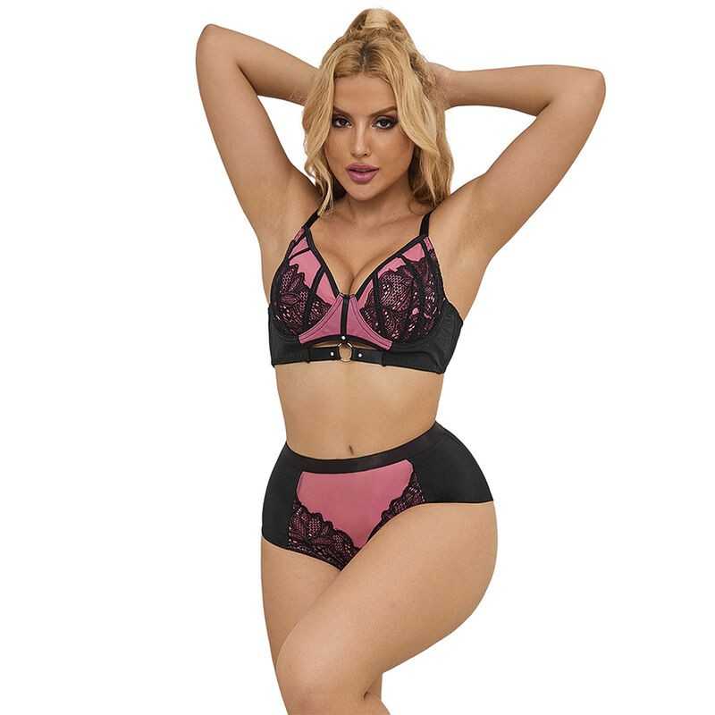 SUBBLIME - 955571 PINK PATENT LEATHER MESH ZIPPER BRA SET S/M