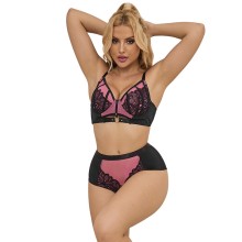 SUBBLIME - 955588 ENSEMBLE SOUTIEN-GORGE EN CUIR VERNI ROSE AVEC FERMETURE ÉCLAIR L/XL