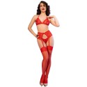 CHILIROSE - CR 4848 CONJUNTO DE SUTIÃ DE RENDA VERMELHO + TANGA + MEIAS XL