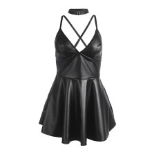 SUBBLIME - 955373 ROBE À BRETELLES EN CUIR NOIR S/M