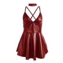 SUBBLIME - 955397 ROBE À BRETELLES EN CUIR BORDEAUX S/M