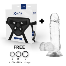 X RAY - HARNESS + CLEAR COCK WITH BALLS 15.5 CM -O- 3.5 CM