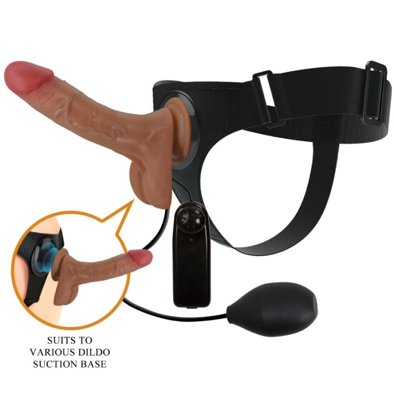 PRETTY LOVE - UNIVERSAL HARNESS SLIP MIT VIBRIERENDEM UND SQUIRTING-DILDO 15,5 CM MULATO