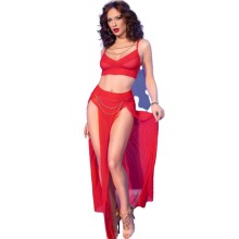 CHILIROSE - CR 4848 ENSEMBLE SOUTIEN-GORGE + STRING + BAS EN DENTELLE ROUGE S