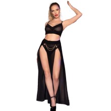 CHILIROSE - CR 4672 BLACK TOP SKIRT AND THONG WITH GOLDEN CHAINS S