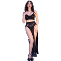 CHILIROSE - CR 4672 BLACK TOP SKIRT AND THONG WITH GOLDEN CHAINS S