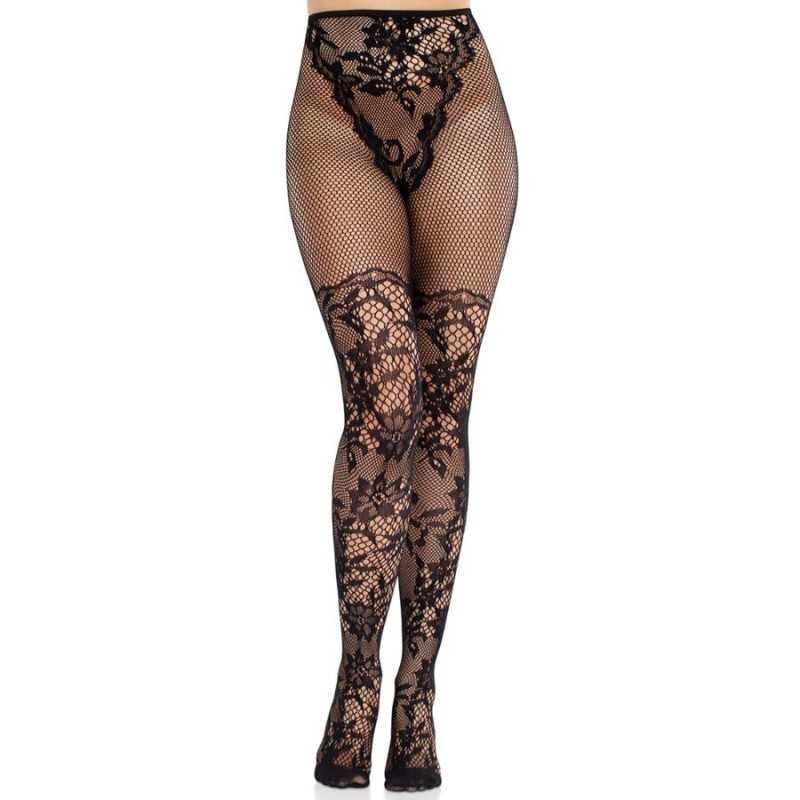 LEG AVENUE - DAHLIA SPITZENSTRÜMPFE MIT NETZDETAIL SCHWARZ LEG AVENUE - DAHLIA SPITZENSTRÜMPFE MIT NETZDETAIL SCHWARZ