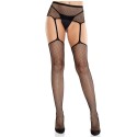 LEG AVENUE - SPITZENSTRÜMPFE MIT KREUZ UND STRUMPFGÜRTEL SCHWARZ