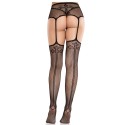 LEG AVENUE - SPITZENSTRÜMPFE MIT KREUZ UND STRUMPFGÜRTEL SCHWARZ