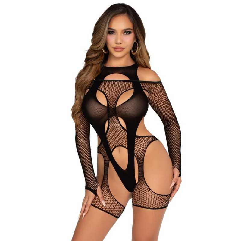 LEG AVENUE - NETZ-BODYSOCKING MIT STRUMPFGÜRTEL UND HARNESS