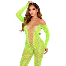 LEG AVENUE - BODYSTOCKING SEM BASE EXÓTICO RENDA DE COBRA VERDE