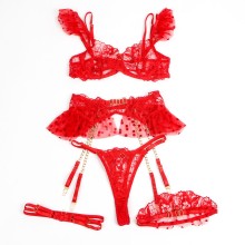 SUBBLIME - 957513 ENSEMBLE SOUTIEN-GORGE ET JARRETELLE EN DENTELLE ROUGE L/XL