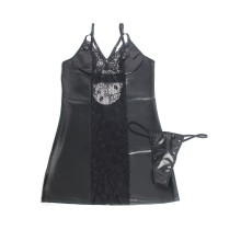 SUBBLIME - 957537 VESTIDO DE COURO COM RENDA FLORAL PRETO L/XL