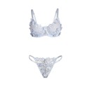 SUBBLIME - 957636 CONJUNTO DE SUTIÃ E CALCINHA BORDADOS COM FLORES AZUL CELESTE L/XL