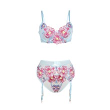SUBBLIME - 957650 CONJUNTO DE SUTIÃ E CINTO-LIGA COM BORDADO DE FLORES ROSA L/XL