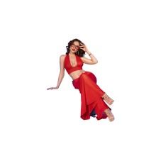 CHILIROSE - CR 4857 RED TOP AND PANTS SET SIZE S