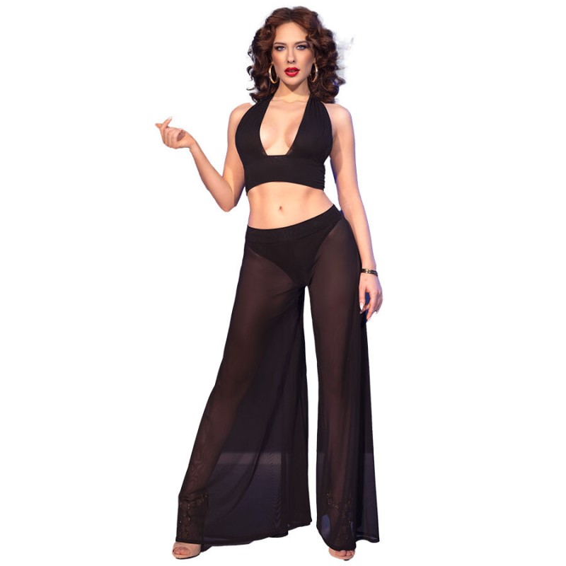 CHILIROSE - CR 4857 CONJUNTO DE BLUSA E CALÇA PRETA TAMANHO GG