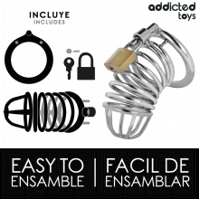 ADDICTED TOYS LOCKED - GAIOLA DE PÊNIS DE METAL COM CÉLULA DE FERRO 4 CM TAMANHO S