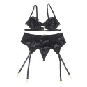 SUBBLIME - CONJUNTO DE 3 PEAS SUTI + TANGA + LIGA DE RENDA PRETO L/XL