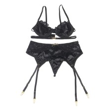 SUBBLIME - CONJUNTO DE 3 PEAS SUTI + TANGA + LIGA DE RENDA PRETO L/XL