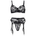 SUBBLIME - 945244 SUTIÃ + CALCINHA COM CINTO-LIGA DESIGN FLORAL PRETO L/XL