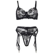 SUBBLIME - 945244 SUTIÃ + CALCINHA COM CINTO-LIGA DESIGN FLORAL PRETO L/XL