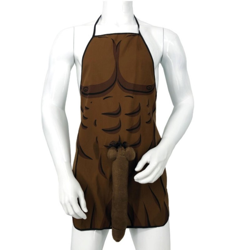 DIABLO PICANTE - GREMBIULE MUSCOLARE CON PENE 3D IN TONO MARRONE