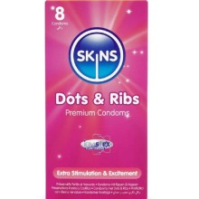 SKINS - DOTS RIBS PREMIUM PRESERVATIVOS PACOTE 8