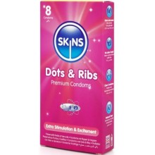 SKINS - DOTS RIBS PREMIUM PRESERVATIVOS PACOTE 8