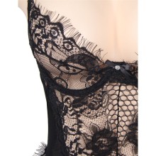 SUBBLIME - QUEEN PLUS FLORAL LACE UND FRINGED BLACK TEDDY